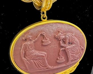 Extasia Gold Tone Heavy Etruscan Style High Relief Pendant 18� Necklace
