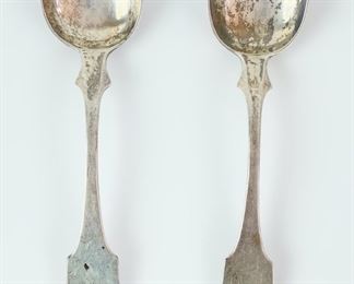 110 Grams Fine Antique Alice Williams Large Coin Silver 9� Spoons Set Of 2
