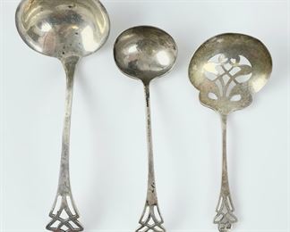 69 Grams Fine D. Low & WM. Arnold Sterling Silver Reticulated Small Ladles Set Of 3
