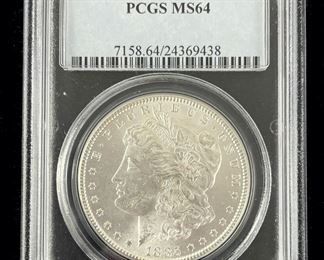 1885 U.S. Morgan 90% Silver Dollar Coin PCGS MS64
