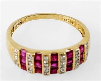 Fine 14K Yellow Ruby & Diamond Ring Size 10
