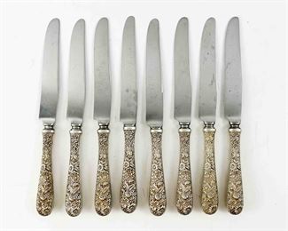 Fancy S.Kirk & Son Repousse Sterling Silver Knives Stainless Steel Blade 610 Grams

