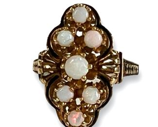 Vintage 10k Yellow Gold Opal & Black Enamel Ring. Sz 7.25, can be sized

