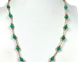 Fine 14K Yellow Gold with Turquoise 5mm Bead Necklace.
