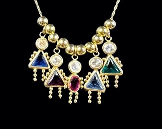 Fine 14K Yellow Gold Family Multi-Gemstone Necklace. 3.5 Grams
