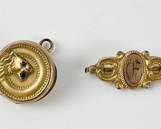 Antique Victorian Gold Filled Bar Pin & Locket Pendant

