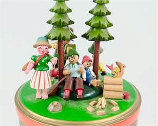 Vintage Reuge Steinbach German Wooden Walk In the Forest Music Box Plays The Happy Wanderer
