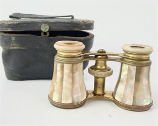 Vintage Lemaire Paris Mother Of Pearl Inlaid Binocular Opera Glasses W/ Case
