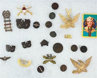 Vintage & Antique Militaria Pins, Collar Insignia: 1 Sterling Pin, Some WWI Era
