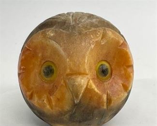 Vintage Genuine Italian Hand Carved Alabaster Owl Head MCM Mid Century Modern paperweight
