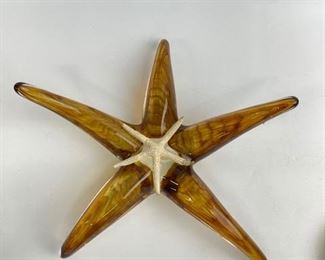 Art GLASS BLOWN AMBER STARFISH DECORATIVE
