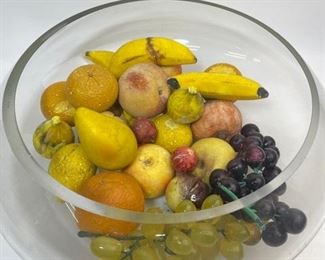 Antique HUGE Bowl OF Italian Carved stone/Marble Fruit With Bowl over 20 Pieces Great Collection
