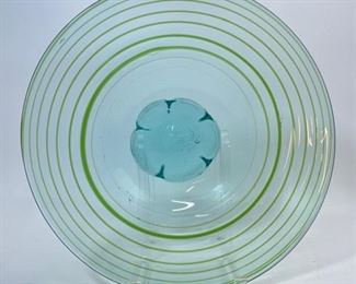 Art glass Hand Blown Green MCM center piece bowl With Added swirl
