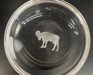 Val Saint Lambert CRYSTAL HOROSCOPE Zodiac Etched Aries Ram Trinket Dish Bowl
