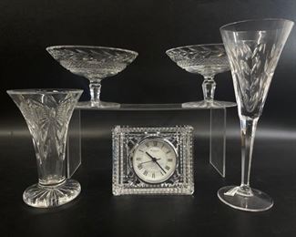 WATERFORD CRYSTAL COMPOTE BOWLS ; Waterford AMERICA'S HERITAGE champagne Flute "Lincoln" ; WATERFORD CRYSTAL Best Wishes 6� Vase
