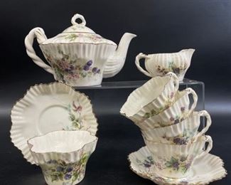Antique BELLEEK tea or coffee set with tea kettle sugar bowl creamer and cups with saucers
