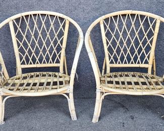 Pair Bamboo & Rattan Modern Style Arm Chairs
