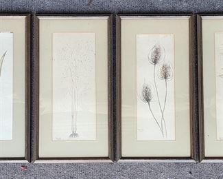 Vintage Original P. Johnston Signed Watercolor Botanical Prints Framed
