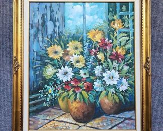 Original Signed Driford Still Life Painting on Canvas Gilt Framed
