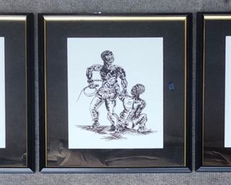 3 Original CM Haylock Contour Line Drawings Framed
