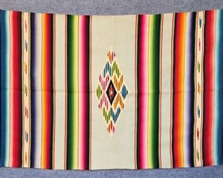 Antique South American Serape Tightly Woven Blanket Wall Hanging Multicolored
