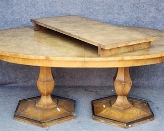 20th C Mastercraft MCM Mid Century Modern meets Hollywood Regency Burlwood Dining Table W/ Extension Leaves Great With Lot 478
