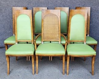 7 Fantastic Vintage Mastercraft MCM Meets Hollywood Regency Burlwood Dining Chairs Caned & Upholstered Great W/ Lot 477
