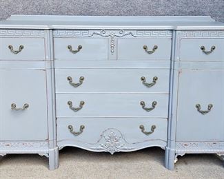 Vintage Grey Painted Sideboard Dresser Hollywood Regency Greek Key & Scroll Detailing
