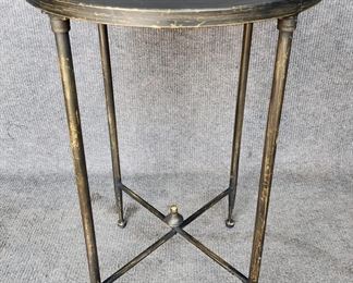 20th C Directoire style Metal & Faux Stenciled Scroll Design Top End Side Table
