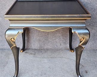 Fancy Carved Wood Gilt Hoof foot Table Faux Painted Leather Side Table

