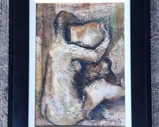 1971 flaino abstract nude panting framed mid century modern
