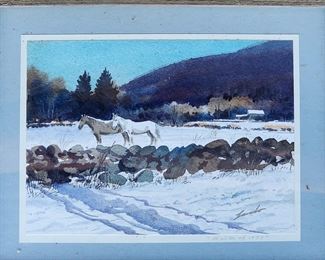 Don Lambo 1977 original pencil signed watercolor landscape with horses
