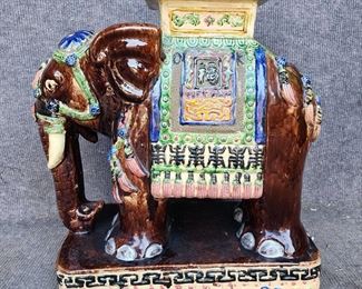 Fantastic 24" high Vintage glazed terra cotta pottery Figural elephant garden seat
