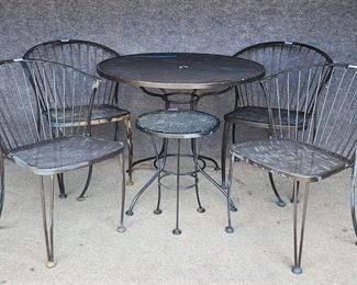 5 Piece Black Wrought Iron 1960's Outdoor Patio Table & Chairs
