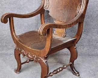 Fantastic Antique Hand Carved Lion Head Throne Arm Chair
