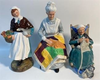 3 Fine Royal Doulton English Porcelain Figurines - Country Lass HN 1991, Eventide HN 2814 and Twilight HN 2256
