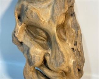 Fantastic Hand Carved Face in Abstract Swirling Tree Knot - Folk Art Wall Mask - Signed MS
