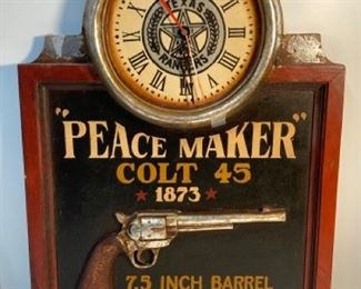 Vintage Peace Maker Colt 45 Wins the West - 1873 7.5 inch Barrel - Clock Bar Sign
