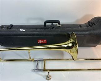 Vintage Bach Brass Trombone Instrument In Bach Case With Vincent Bach 12c Mouth Piece
