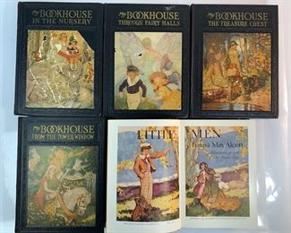 Antique 1928 The Bookhouse For Children In The Nursery, Through Fairy Halls, The Treasure Chest, From The Tower Window, and 1933 Little Men by Louisa May Alcott Illustrated Beautifully
