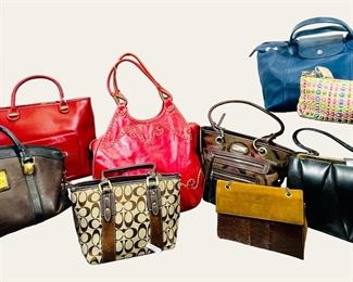 Longchamp Paris, Coach, HLC, The Sak, Isabella Fiore And Rossetti Assorted Handbag Lot, In Good Preowned Condition
