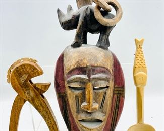Hand carved Abstract African mask spoon nutcracker
