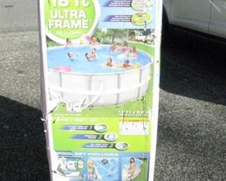 Garage: 18ft Ultra Frame by Intex  New in Box. Has everything.  Pump-Ladder----(Does not include water)