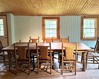Rustic Pine Table with 12 Chairs