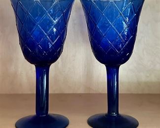 (2) Cobalt Blue Wine Glasses
