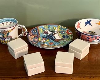 (4) Tiffany & Co. Covered Boxes & "Fantasy" by Gene Moore Dish Set