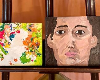 Abstract Oil on Board (left) & Self Portrait Oil on Canvas (right)