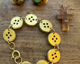 Clip Earrings, Button Bracelet, Cross