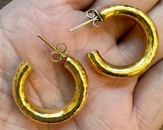 18K Hammered Hoops