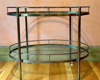 Brass & Glass Bar Cart on Wheels